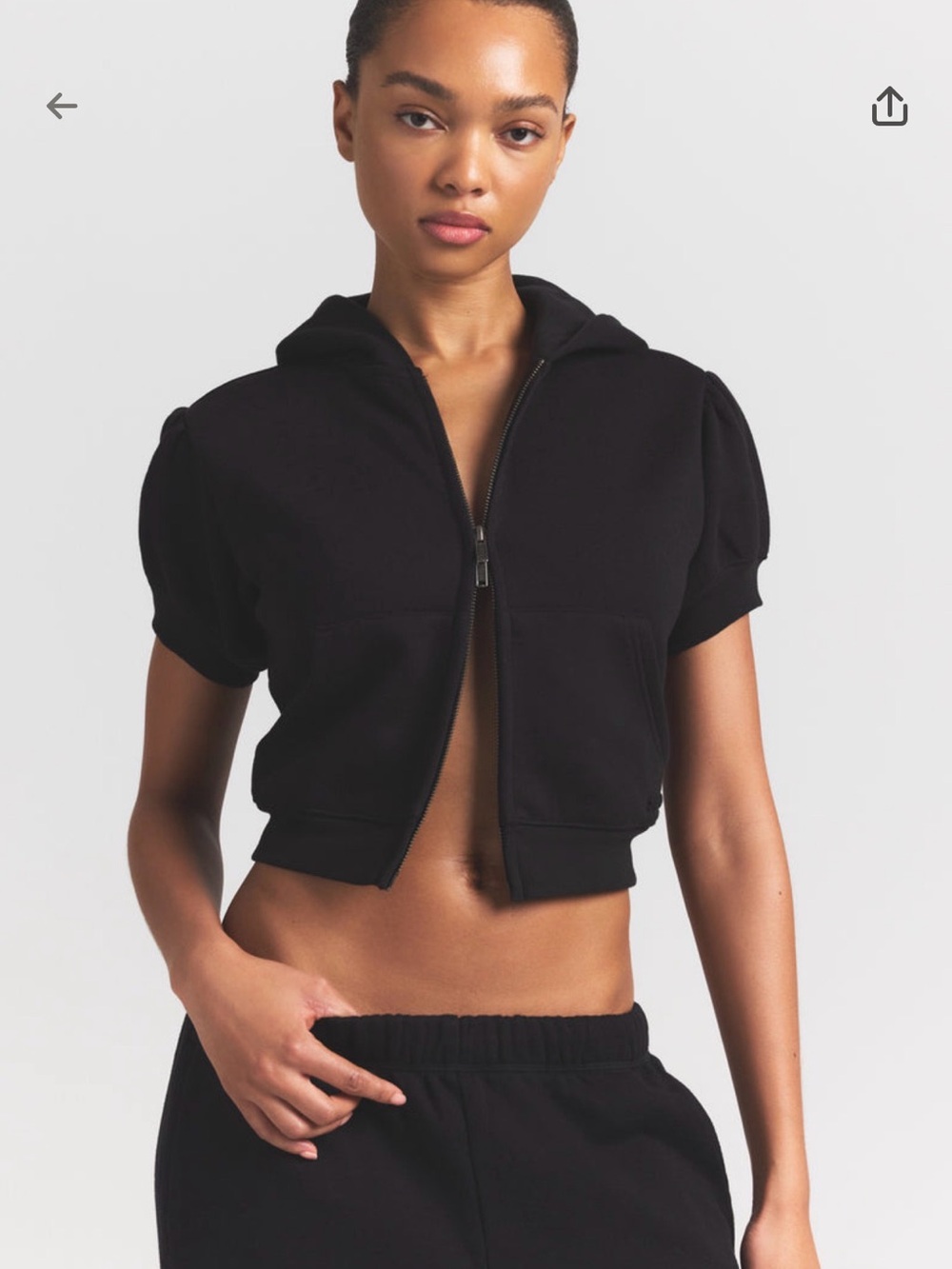 Black Short-Sleeve Zip Hoodie Crop Top
